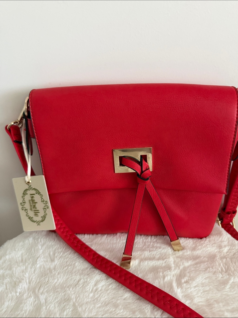 Red Crossbody Bag with Gold Accent